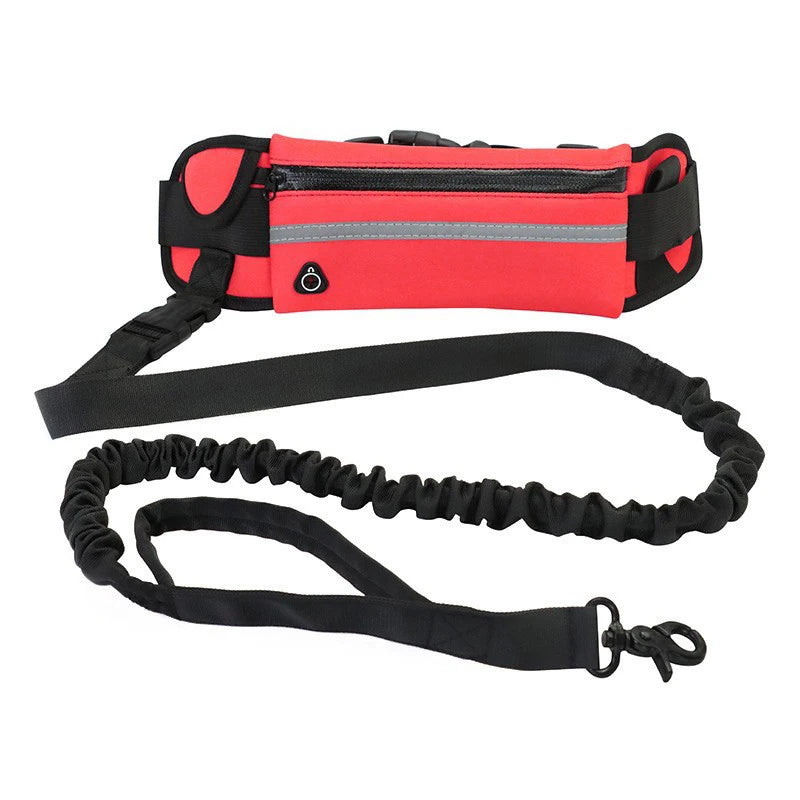 Hands Free Dog Leash for Running Walking Reflective Leash with Waist Bag Retractable Elastic Belt Dog