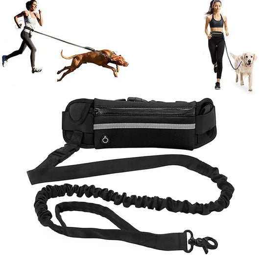 Hands Free Dog Leash for Running Walking Reflective Leash with Waist Bag Retractable Elastic Belt Dog